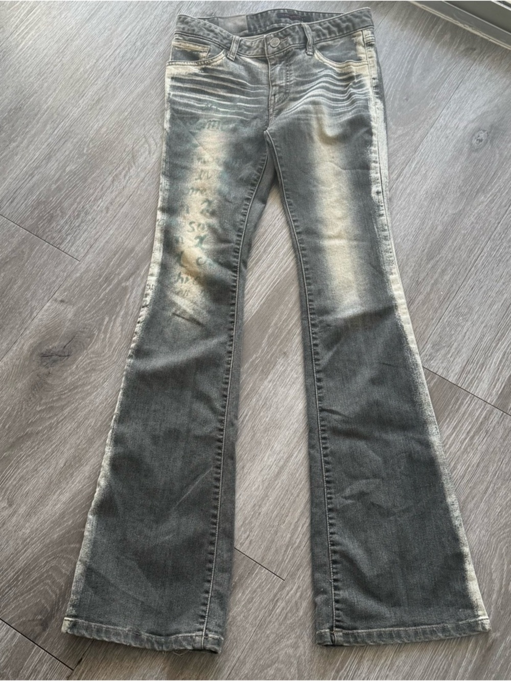 X Chromosome in X Faded Blue Wash Flare Mid Rise Y2K Cyberpunk Goth Women’s Jean